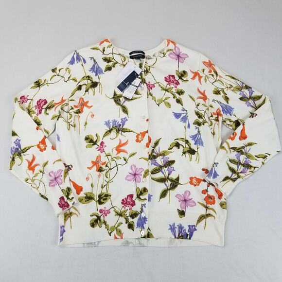 Lands' End Cardigan Sweater Womens Large Candy Botanical Supima Cotton Floral - Picture 10 of 10